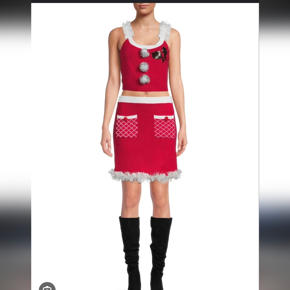 Love on a Hanger Red & White Festive Christmas Knit Skirt Set 2pc NWT Size XL